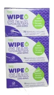 WIPE'N Clear Lens Wipes Anti-Streak, Wood Pulp 75ct X 3 Pack New