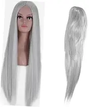 HONMEET Straight Synthetic Wigs Silver Lace Front Natural Appearance for Girls Women Reusable Replacement for Daily Party Halloween