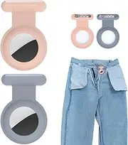 2 Pack Holder Case Compatible for Airtag Tracker, Silicone Hidden GPS Kid Airtag Holder with Invisible Pin, Anti Lost Apple Air Tag Cover for Toddlers, Elderly, Pet, Clothing(Pink and Gray)