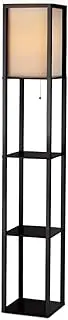 Artiss Floor Lamp, Vintage Wood Led Light Lamps Bookshelf Corner Shelf Standing Lights Display Stand Storage Organiser Home Decor for Living Room Bedroom, 3 Tier Shelves Pull-String Switch Black