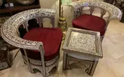 Handmade, Wood Chair, Corner Set, Antique Wood Table, 2 Chairs & Table inlaid