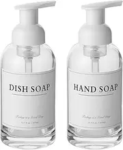 rejomiik 2 Pack Foaming Soap Dispenser Thick Glass Foam Hand Soap Dispenser for Bathroom or Kitchen Sink, 13 oz Clear Pump Bottles for Hand soap, Body Wash, White