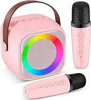 Edithown Karaoke Machine for Kids Adults, Kids Portable Bluetooth Karaoke with 2 Wireless Microphones and Lights for 3-12Years Old Girls Birthday Gifts/Family Party/Outings(Pink)