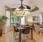 42" Mediterranean Ceiling Fan with Light and Remote Control Retractable Blades