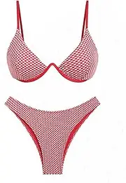 [seamoly] Red Gingham Underwire Cheeky Bikini Set