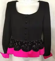 Escada Jackets Black And Neon Pink Wool Crêpe Sequined Beaded Velvet Nwt Size 6
