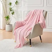 [LINENOVA] Fleece Throw Blanket for Couch, Sofa, Bed, Soft Lightweight Flannel Microfiber Plush Cozy Blankets and Throws for All Seasons(127x152cm, Pink)