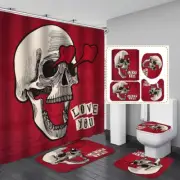 Funny Skull Skeleton Print Shower Curtain Halloween Festival Home Decor Bath Mat
