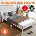 Bed Frame Single Size Mattress Base Platform Square Headboard Bedroom Bed White