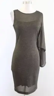 NWT Ted Baker Monyca Black Gold Sparkly Shimmer Draped One Shoulder Dress Size 2