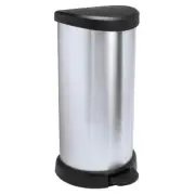 Waste Bin Steel With Pedal, Curver Deco Bins, 40L, Round Black, Silver