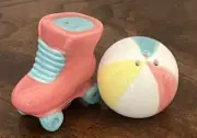 Cracker Barrel Beach Ball & Rollerskate Mini Salt Pepper Shaker Set Stoneware