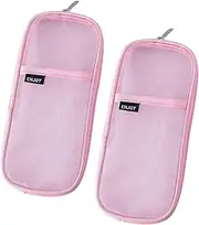 Clear Pencil Cases-2 PackMesh Transparent Pen Organizers with Zippers, Cute Small Pouches for School, Office & Travel (Pink)