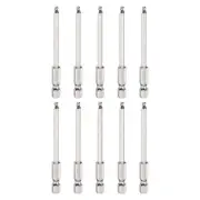 10pcs Ball End Hex Screwdriver Bit H3 Head 1/4" Hex Shank 3" Long Magnetic