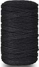 EZONEDEAL 3mmx220 Yards Macrame Cord,Macrame Cotton Cord Twisted Cotton Rope DIY Crafts Cord for Wall hangings, Tapestry Rope, Dream Catchers, Bohemia Wedding Arch Decorations,Crafts (Black)