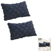 2pcs Throw Pillow Covers Plaid Textured Cushion Covers Broadside for Couch Living Room Home Decoration -Navy blue