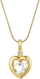 [Xiao Hua] handmade necklace pendant, suitable for both men and women, titanium steel heart pendant necklace, heart zircon necklace (gold+white), 2.3*1.4cm/0.9*0.6in, Titanium steel+Zircon, natural