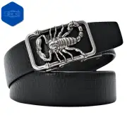 Luxury Waistband Mens PU Leather Black Belt Silver 3D Scorpion Automatic Buckle