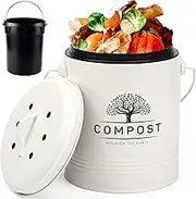Perfnique Kitchen Compost Bin, 1.3 Gallon Countertop Compost Bin with Lid, Indoor Compost Bucket Includes Inner Bucket Liner and Carbon Filter, Small Compost Bin
