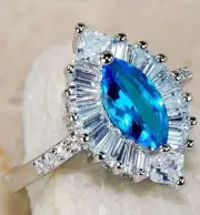 2CT Aquamarine & Topaz 925 Solid Sterling Silver Ring Sz 7 UB2-6