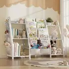 Kids Bookshelf Large Storage Bookcase: 3-Tier Book Sling Shelf Toy Organizer ...