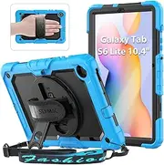 [SEYMAC] Samsung Galaxy Tab S6 Lite 2024/2022/2020 Case, Shockproof Case with Screen Protector, Shoulder Strap, 360 Degree Rotating Hand Strap and Stand, Case for S6 Lite 10.4 Inch, Light Blue