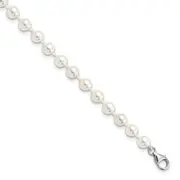 Sterling Silver Majestik Rhodium-Plated 5-6mm Imitation Shell Pearl And Cz 8.5 Inch Anklet With 2 Extender