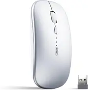 INPHIC Bluetooth Mouse, Tri-mode Slim Silent Rechargeable Bluetooth Wireless Mouse (BT5.0/BT4.0/2.4G USB), 1600DPI Portable Mouse for Laptop PC Computer, Mac,Android, MacBook,iPadOS, Silver