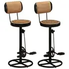 Industrial Style Bar Stools 2 Pcs Real Leather Home Restaurant Barstools Chair