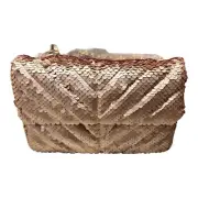 Nicole Miller Gold Sequin Crossbody Bag Chain Strap Convertible Clutch NWT