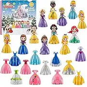 Christmas Princess Advent Calendar 2024 Toys - 24-Days Countdown Calendar 12 Princesses and 12 pieces of Clothing, Surprise Gifts for Kids and Fans