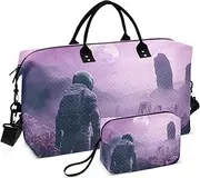 [ZRYSMY] Duffel Bag for Traveling, Fantasy Purple Astronaut Travel Bag Gym Bag, with Multiple Interior Pockets Shoulder Weekender Bag for Women Men with Toiletry Bag 20.5L x 1.9W x 13.8H, Multi-Colored