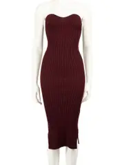 Burgundy Strapless Midi Dress