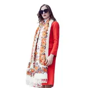 ANYYOU 100% Merino Wool White-Brown Silk Satin Large Winter Scarf Pashmina Shawl Bandana Perfect For Women Ladies Fashion Style