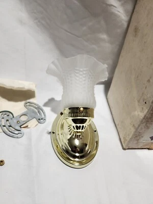 Thomas Lighting Brass Glass Shade Light Fixture Art Deco Hollywood Regency