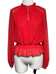 Ann Taylor NWT Long Sleeve Red Chiffon Peplum Blouse Size XS