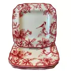 222 Fifth CHRISTMAS LANE Square Dinner Plates 11in Cardinal Red Set of 4 New