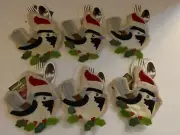Set Of 6 Christmas Bird Green Red Black Cracker Barrel Silverware Holder