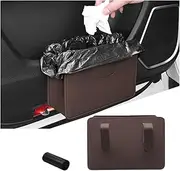 KHGUZ Car Trash Can, Leather Auto Garbage Bin, Magnetic Litter Storage Container, Mini Portable Foldable Vehicle Interior Hanging Dustbin Accessories, Universal for SUV, Truck, RV（Brown）