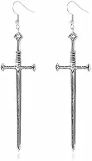 W WEILIRIAN Gothic Sword Earrings for Women Sword Dangle Earrings Silver Dagger Earrings Punk Knife Hook Earrings Halloween Cosplay Party Earrings Jewellery for Girls Gifts, Alloy Steel