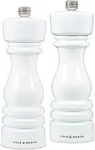 Cole & Mason London Salt and Pepper Mills Gift Set | White Gloss Finish | High-Grade Beech Wood | Adjustable Precision+ Carbon Steel and Ceramic Mechanisms | Etched S&P On Top | 18 cm Height