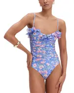 PatBO Blue Amaryllis Flutter One Piece Swimsuit