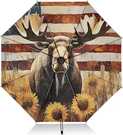 [PDZRMY] Moose Sunflower America UV Protection Travel Umbrella Compact for Rain and Sun - Auto Open and Close UPF 50+ Windproof Portable 46” Sun Umbrella for Women and Men