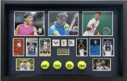 NOVAK DJOKOVIC + ROGER FEDERER + NADAL Signed Photos + Balls Collage FRAMED COA