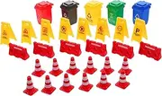Generic 1 Set Educational Traffic Signs for Miniature Road Sign Models with Traffic Cones and Trash Cans for Interactive Learning and Scenario Based Play