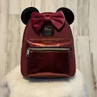 NWT Loungefly Minnie Mouse Mini Backpack Burgundy Color Velvet Bow Metallic