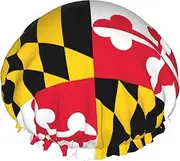Flag Of Maryland Print Various Activities Shower Cap Reusable Soft And Lightweight Bath Hair Cap Long Hair