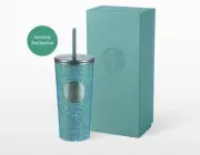 Starbucks CORAL BLUE Crystal Bling Rhinestone Cup Metallic Thailand 2024 NIB