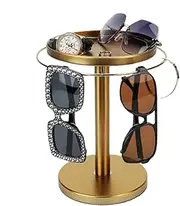 [Generic] 360 Rotating Glasses Organizer with Tray | Stainless Steel Eyeglass Holder with Tray, Multiple Glasses Storage for Table, Bedside and Home Decor Versatile D