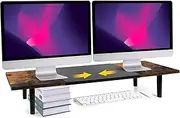 Dual-Monitor-Stand-Riser-For-Desk Adjustable Length 32-40 Inch, Large Desktop Computer Monitor Riser For 2 Screens, Desk Shelf Organizer Stand Computer/Laptop/PC/Printer/TV , Rustic Brown